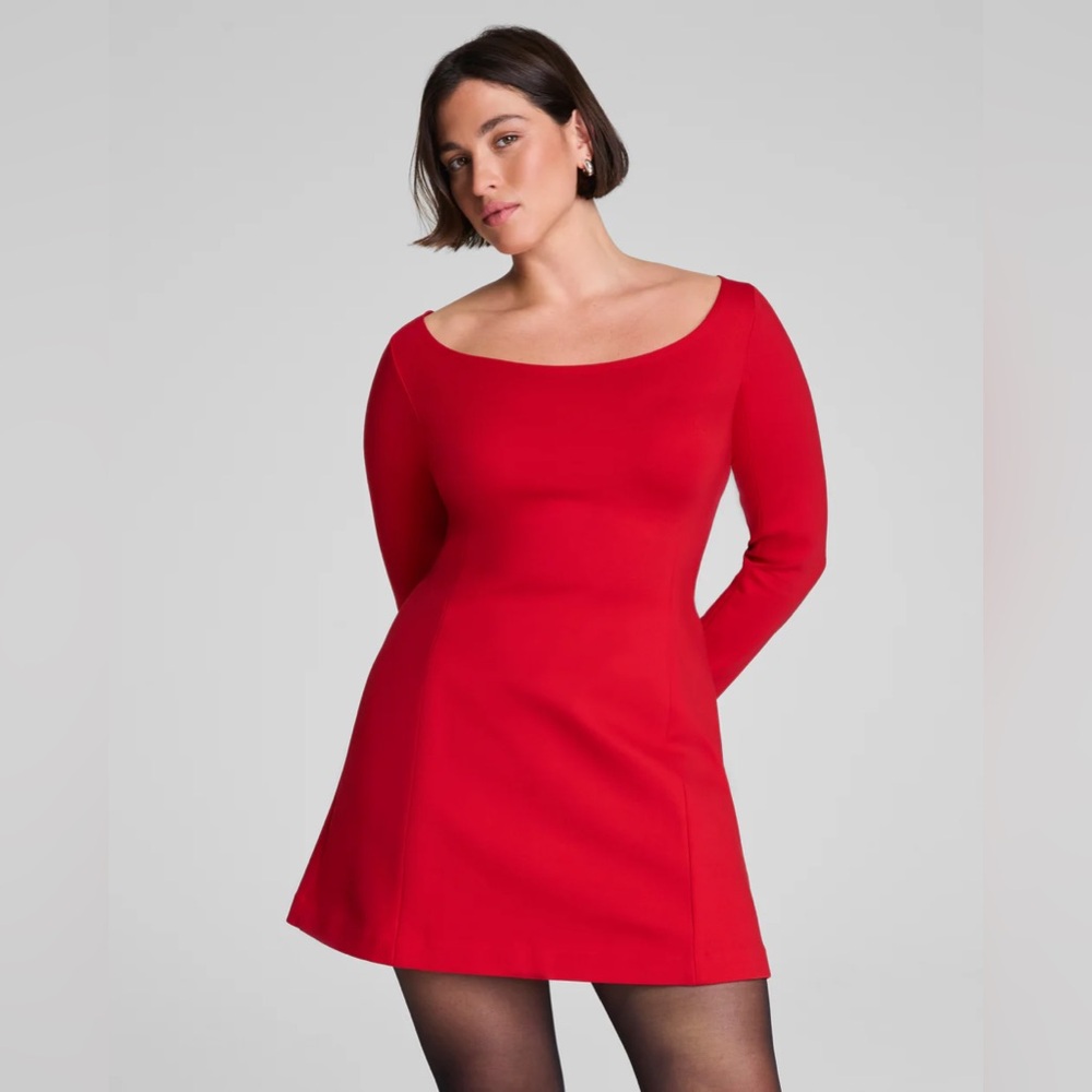 SPANX Ponte Long Sleeve Mini Dress Vibrant Red